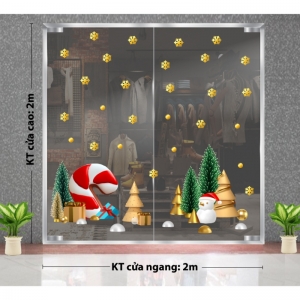 Decal dán tường Noel-Tuyết vàng và cây thông 1