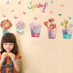 Decal dán tường Chậu cây sen đá