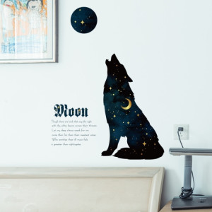 Decal dán tường Sói đen và mặt trăng