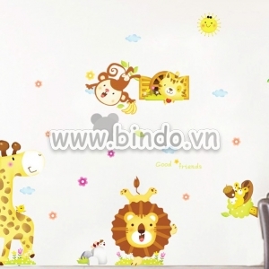 Decal dán tường Decal sư tử và bạn dán tường phòng bé, chi tiết rời Decal dán tường Decal sư tử và bạn dán tường phòng bé, chi tiết rời