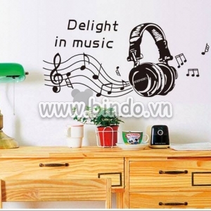 Decal dán tường Decal dán tai nghe nhạc, phong cách hàn quốc, dán quán cafe