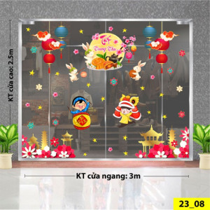 Decal dán tường Tết trung thu - Bé đánh trống và múa lân Decal dán tường Tết trung thu - Bé đánh trống và múa lân