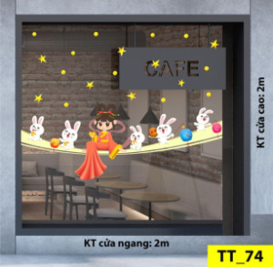 Decal dán tường Tết trung thu - Chị Hằng và năm chú thỏ trắng Decal dán tường Tết trung thu - Chị Hằng và năm chú thỏ trắng
