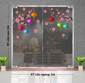 Decal dán tường Tết trung thu - Lồng đèn và hoa đào Decal dán tường Tết trung thu - Lồng đèn và hoa đào