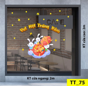 Decal dán tường Tết trung thu - Thỏ và hộp bánh