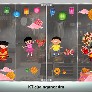 Decal dán tường Tết trung thu - vui trung thu và lồng đèn đủ màu Decal dán tường Tết trung thu - vui trung thu và lồng đèn đủ màu