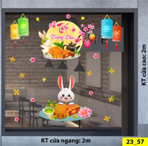 Decal dán tường Tết trung thu - Đĩa bánh trung thu và thỏ Decal dán tường Tết trung thu - Đĩa bánh trung thu và thỏ