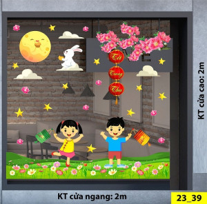 Decal dán tường Tết trung thu -các bé vui cùng múa lân đêm trung thu Decal dán tường Tết trung thu -các bé vui cùng múa lân đêm trung thu