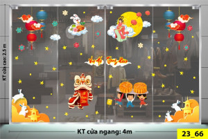 Decal dán tường Tết trung thu -Thỏ trắng ngắm múa lân Decal dán tường Tết trung thu -Thỏ trắng ngắm múa lân