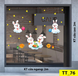 Decal dán tường Tết trung thu -Bốn chú thỏ vui trung thu Decal dán tường Tết trung thu -Bốn chú thỏ vui trung thu
