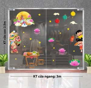 Decal dán tường Tết trung thu -Chị Hằng thả hoa sen