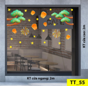 Decal dán tường Tết trung thu- Lồng đèn và cành cây xanh Decal dán tường Tết trung thu- Lồng đèn và cành cây xanh