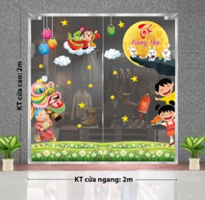 Decal dán tường Tết trung thu -Múa lân cùng sao vàng