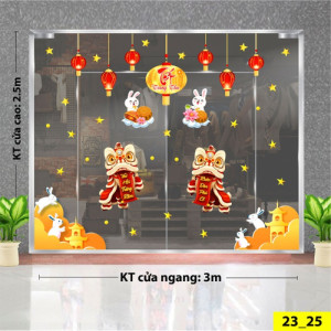 Decal dán tường Tết trung thu -Thỏ chào múa lân Decal dán tường Tết trung thu -Thỏ chào múa lân