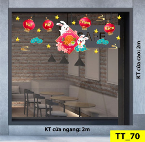 Decal dán tường Tết trung thu- Thỏ trắng và mây xanh Decal dán tường Tết trung thu- Thỏ trắng và mây xanh