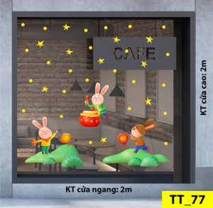 Decal dán tường Tết trung thu- Thỏ đánh trống Decal dán tường Tết trung thu- Thỏ đánh trống
