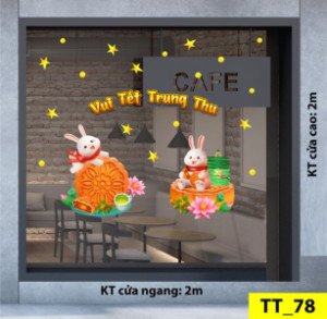 Decal dán tường Tết trung thu -Thỏ vui bên bánh Decal dán tường Tết trung thu -Thỏ vui bên bánh