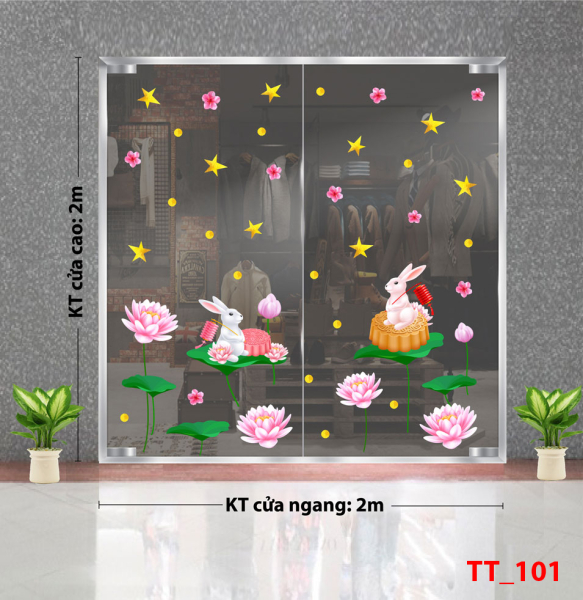 Decal dán tường Tết trung thu 101 - Thỏ và hoa sen Decal dán tường Tết trung thu 101 - Thỏ và hoa sen