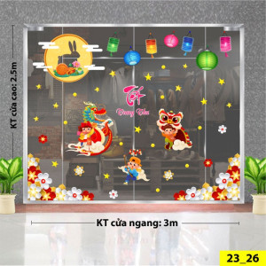 Decal dán tường Tết trung thu - Vui múa rồng dưới trăng Decal dán tường Tết trung thu - Vui múa rồng dưới trăng