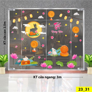 Decal dán tường Tết trung thu - Thỏ và hoa sen Decal dán tường Tết trung thu - Thỏ và hoa sen