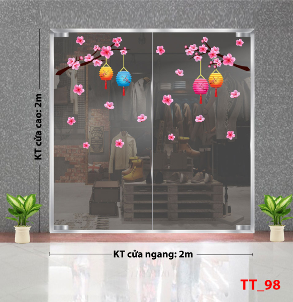 Decal dán tường Tết trung thu 98 - Hoa đào và lồng đèn Decal dán tường Tết trung thu 98 - Hoa đào và lồng đèn