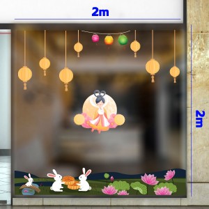 Decal dán tường Tết trung thu-Chị Hằng ngắm nhìn thỏ trắng ăn bánh trung thu Decal dán tường Tết trung thu-Chị Hằng ngắm nhìn thỏ trắng ăn bánh trung thu