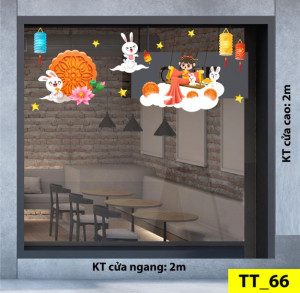 Decal dán tường Tết trung thu-Chị Hằng thỏ trắng và bánh trung thu Decal dán tường Tết trung thu-Chị Hằng thỏ trắng và bánh trung thu