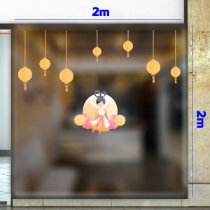 Decal dán tường Tết trung thu-Chị Hằng và lồng đèn vàng Decal dán tường Tết trung thu-Chị Hằng và lồng đèn vàng