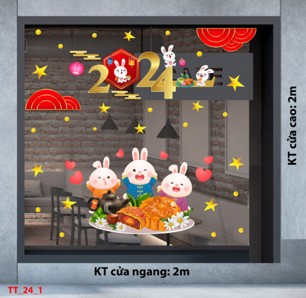 Decal dán tường Tết trung thu combo 1- Thỏ ăn bánh Decal dán tường Tết trung thu combo 1- Thỏ ăn bánh