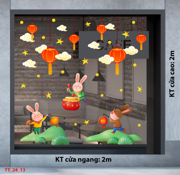 Decal dán tường Tết trung thu combo 13 - Thỏ chơi lồng đèn Decal dán tường Tết trung thu combo 13 - Thỏ chơi lồng đèn