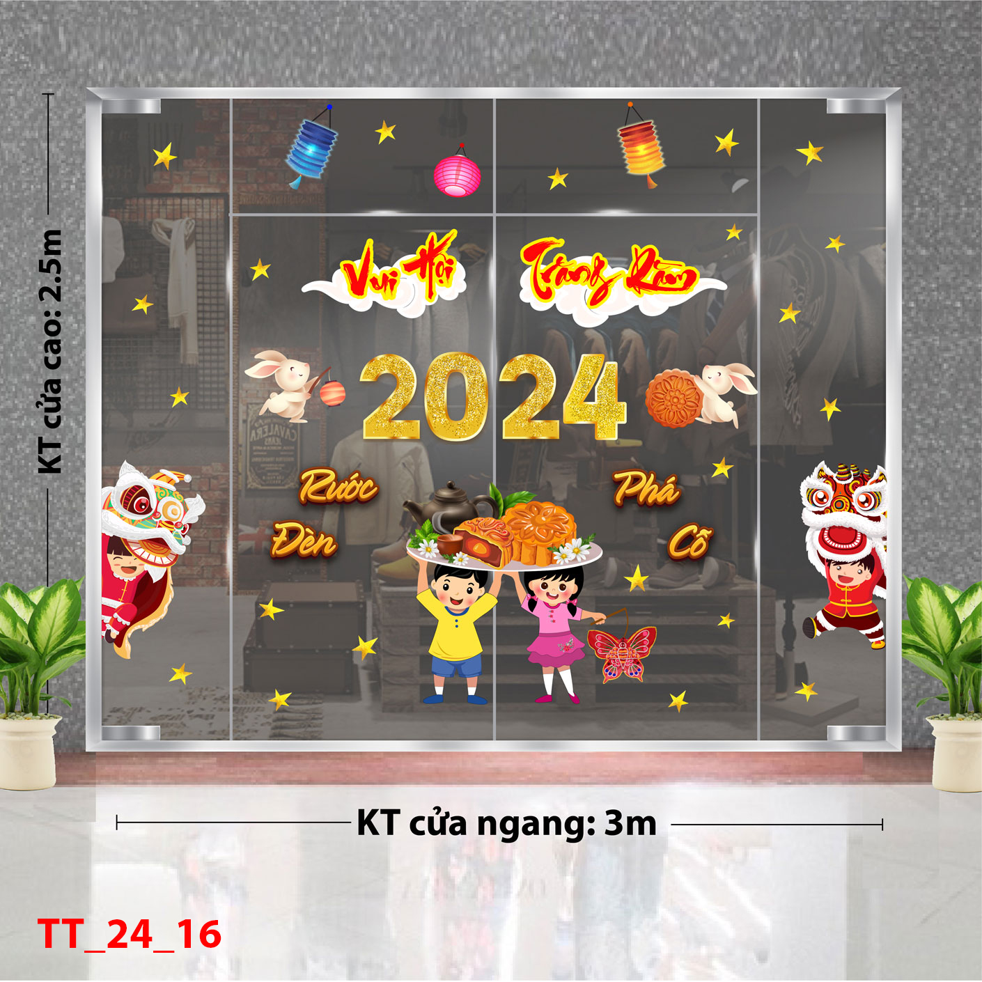 Decal dán tường Tết trung thu combo 16 -Rước đèn phá cổ Decal dán tường Tết trung thu combo 16 -Rước đèn phá cổ