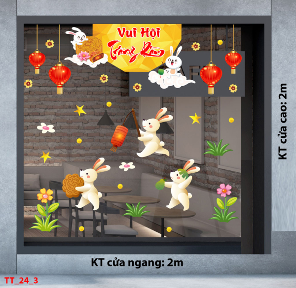Decal dán tường Tết trung thu combo 3 -Thỏ vui trung thu Decal dán tường Tết trung thu combo 3 -Thỏ vui trung thu