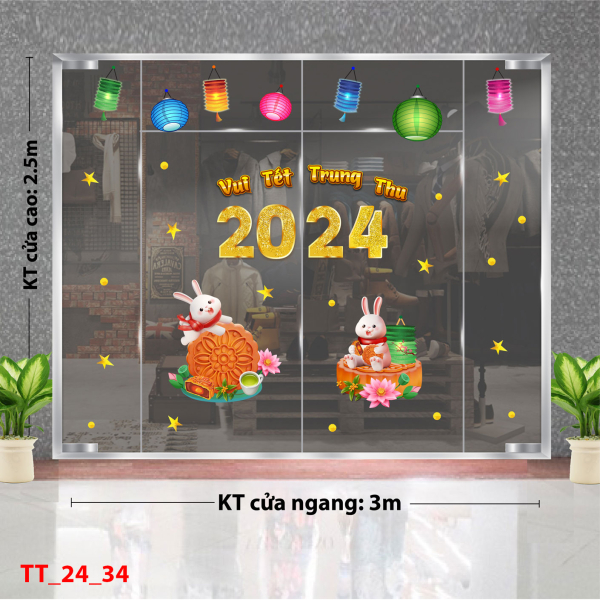 Decal dán tường Tết trung thu combo 34 -Thỏ vui trung thu Decal dán tường Tết trung thu combo 34 -Thỏ vui trung thu