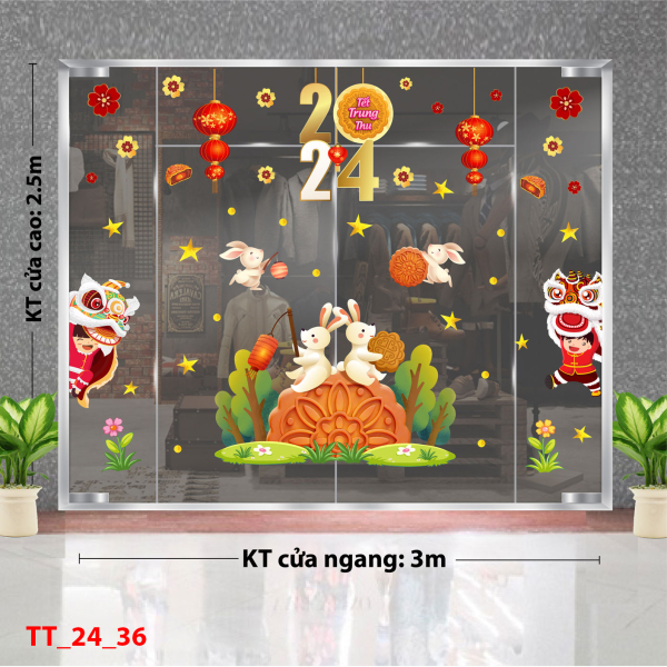 Decal dán tường Tết trung thu combo 36 - Thỏ chơi trung thu Decal dán tường Tết trung thu combo 36 - Thỏ chơi trung thu