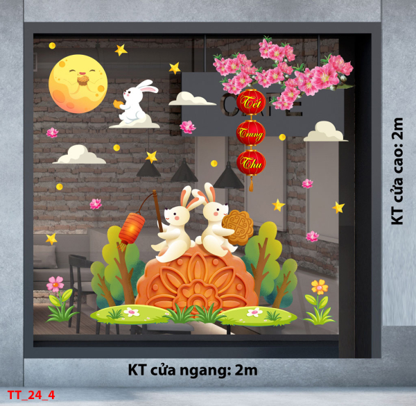 Decal dán tường Tết trung thu combo 4 -Thỏ chơi lồng đèn Decal dán tường Tết trung thu combo 4 -Thỏ chơi lồng đèn