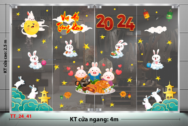 Decal dán tường Tết trung thu combo 41- Thỏ vui trung thu Decal dán tường Tết trung thu combo 41- Thỏ vui trung thu
