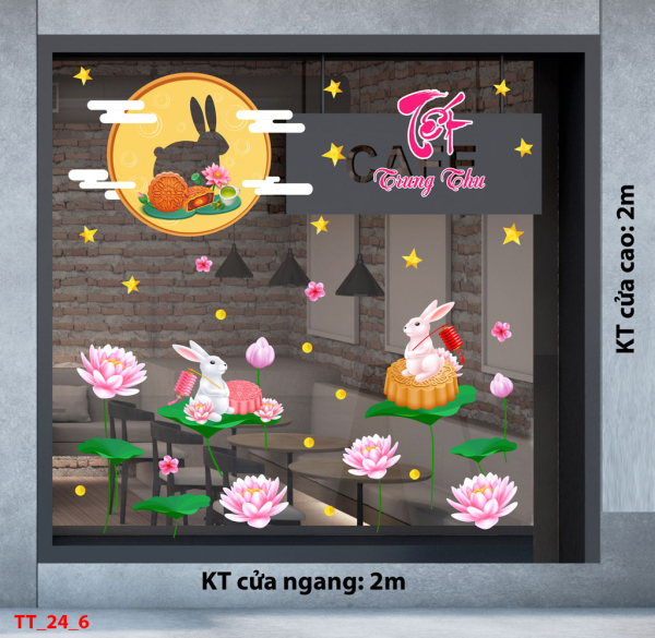 Decal dán tường Tết trung thu combo 6 -Thỏ và sen hồng Decal dán tường Tết trung thu combo 6 -Thỏ và sen hồng
