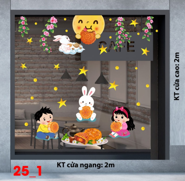 Decal dán tường Decal Tết trung thu dán kính số 1 Decal dán tường Decal Tết trung thu dán kính số 1