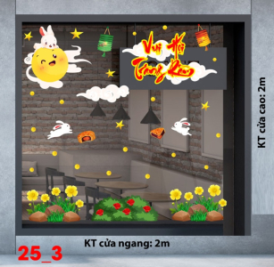 Decal dán tường Decal Tết trung thu dán kính số 3 Decal dán tường Decal Tết trung thu dán kính số 3