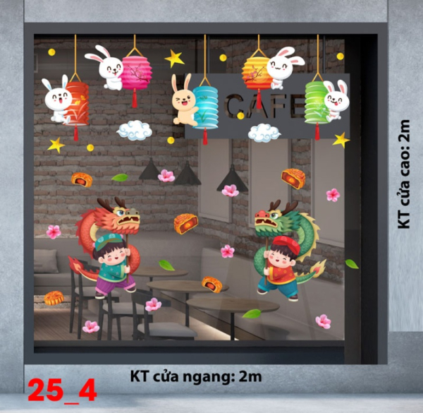 Decal dán tường Decal Tết trung thu dán kính số 4