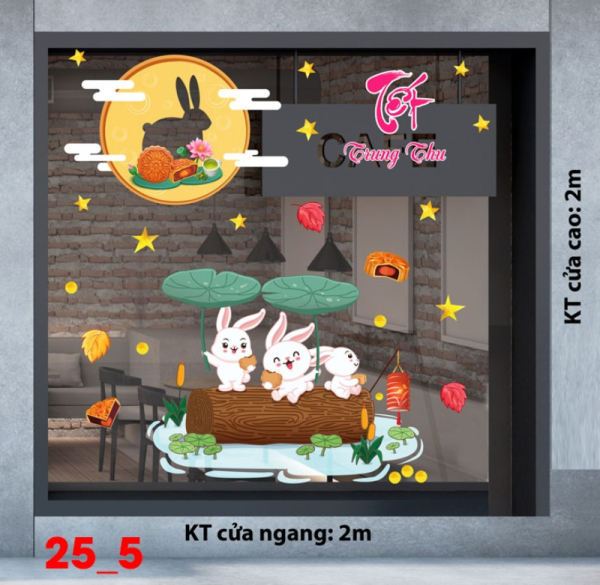 Decal dán tường Decal Tết trung thu dán kính số 5 Decal dán tường Decal Tết trung thu dán kính số 5