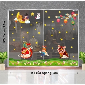 Decal dán tường Tết trung thu-Thiếu nhi múa lân rồng Decal dán tường Tết trung thu-Thiếu nhi múa lân rồng