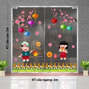 Decal dán tường Tết trung thu-Trai gái đốt đèn vui chơi Decal dán tường Tết trung thu-Trai gái đốt đèn vui chơi