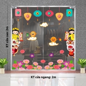 Decal dán tường Tết trung thu-Trai gái múa lân Decal dán tường Tết trung thu-Trai gái múa lân