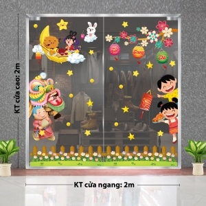 Decal dán tường Tết trung thu-Trai gái xem múa lân Decal dán tường Tết trung thu-Trai gái xem múa lân