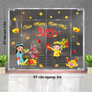 Decal dán tường Tết xuân - bé trai bé gái vui chào tết xuân 2023 Decal dán tường Tết xuân - bé trai bé gái vui chào tết xuân 2023