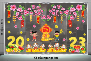 Decal dán tường Tết xuân - bé vui mừng đón tết Decal dán tường Tết xuân - bé vui mừng đón tết