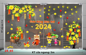 Decal dán tường Tết xuân - cây mai và dưa hấu Decal dán tường Tết xuân - cây mai và dưa hấu