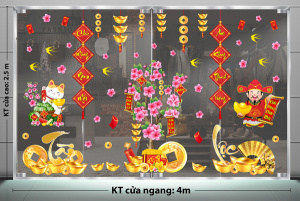 Decal dán tường Tết xuân - cành đào tài lộc Decal dán tường Tết xuân - cành đào tài lộc