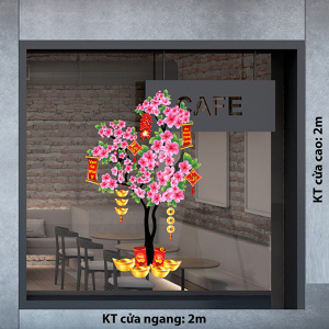 Decal dán tường Tết xuân - Cây hoa đào nở hoa Decal dán tường Tết xuân - Cây hoa đào nở hoa